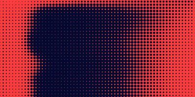halftoon in abstracte stijl. geometrische retro banner vector textuur. moderne afdrukken. donkerblauwe en rode achtergrond. lichteffect