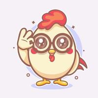grappig kip dier karakter mascotte met OK teken hand- gebaar geïsoleerd tekenfilm vector