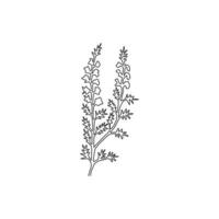 enkele doorlopende lijntekening schoonheid verse heide voor home decor wall art poster print. decoratieve calluna vulgaris bloem voor bloemenuitnodigingskaart. moderne één lijn tekenen ontwerp vectorillustratie vector