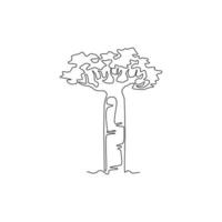 enkele doorlopende lijntekening gigantische baobab boom voor wand decor poster. gigantisch plantenconcept voor nationaal park. toerisme en reizen vakantie concept. moderne één lijn tekenen ontwerp vectorillustratie vector