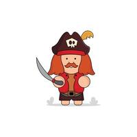 schattig tekenfilm gezagvoerder piraat met zwaard icoon illustratie. koninkrijk concept illustratie premie tekenfilm, plat stijl tekenfilm vector