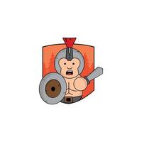 schattig tekenfilm gladiator met schild en zwaard icoon illustratie. koninkrijk concept illustratie premie tekenfilm, plat stijl tekenfilm vector