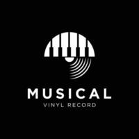 vinyl Vermelding en piano sleutel muziek- instrument logo ontwerp vector