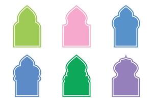 Islamitisch boog ontwerp glyph met schets kleurrijk gevulde silhouetten ontwerp pictogram symbool zichtbaar illustratie vector