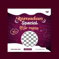 Ramadan iftar menu voedsel post ontwerp en sociaal media banier sjabloon vector