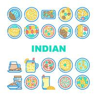 Indisch keuken kerrie voedsel kip pictogrammen reeks vector