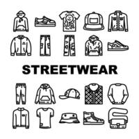 streetwear kleding stedelijk stijl pictogrammen reeks vector