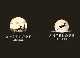 rennen jumping springend steenbok antilope silhouet voor avontuur buitenshuis dierentuin safari reizen reis of dieren in het wild behoud logo ontwerp vector