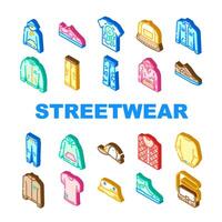 streetwear kleding stedelijk stijl pictogrammen reeks vector