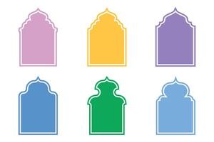 Islamitisch boog ontwerp glyph met schets kleurrijk gevulde silhouetten ontwerp pictogram symbool zichtbaar illustratie vector