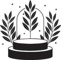 podium met planten en kronen tafereel illustratie ontwerp vector