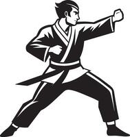karate vechter. zwart en wit illustratie geïsoleerd Aan wit achtergrond vector