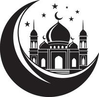 moskee en halve maan maan Aan wit achtergrond. illustratie. vector