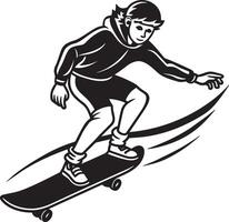 skateboarder, extreem sport, zwart en wit illustratie vector