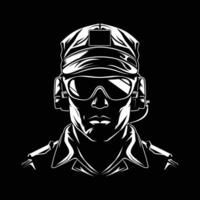 silhouet van een onstuimig soldaat met bril vector