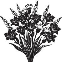 boeket van gladiolen bloemen. zwart en wit illustratie. vector
