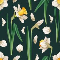 naadloos patroon met voorjaar bloemen. structuur met narcissen en bloemblaadjes. grafiek. Pasen achtergrond. Super goed voor behang, kleding stof, kaarten vector