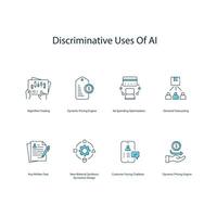 onderscheidend toepassingen van ai, ai ethiek, eerlijk ai praktijken, icoon reeks vector