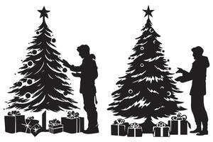 Kerstmis boom met cadeaus silhouet ontwerp geïsoleerd vector