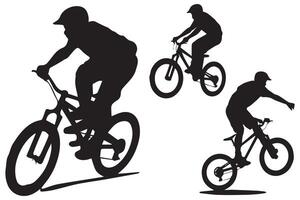 jumping fietser silhouetten in zwart Aan wit achtergrond vector