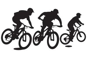 jumping fietser silhouetten in zwart Aan wit achtergrond vector