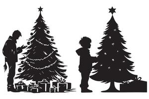 Kerstmis boom met cadeaus silhouet ontwerp geïsoleerd vector