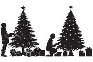 Kerstmis boom silhouet met cadeaus pro ontwerp vector