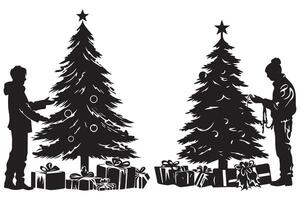 Kerstmis boom met cadeaus silhouet ontwerp geïsoleerd vector
