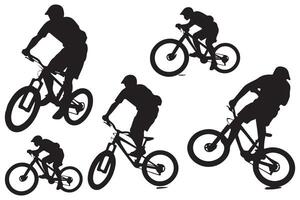 silhouet fietsers fiets jumping ruiters Aan wit achtergrond vector