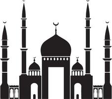 moskee silhouet zwart en wit eid mubarak vector