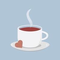 thee of koffie kop met weinig hart vormig koekje vector
