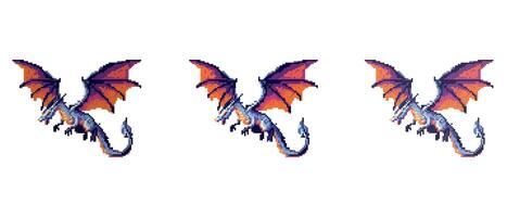 pixel draak met blauw lichaam en Vleugels. vector