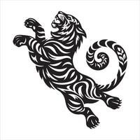 tribal tijger springen, zwart kleur silhouet vector