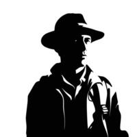 silhouet van mysterieus Mens met hoed en jas vector