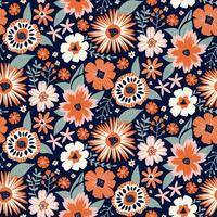 bloemen naadloos patroon in hedendaags vlak stijl zes kleuren oranje, groente, wit, roze, marine blauw. herhaling behang afdrukken textuur. perfect voor omhulsel papier, textiel, kleding stof, decor ornament. vector