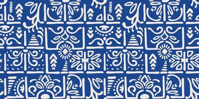etnisch blauw naadloos patronen met azulejo elementen. modern abstract ontwerp voor papier, omslag, kleding stof, interieur decor en andere gebruik vector