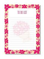 planner, naar Doen lijst, organisator met bloemen, bladeren, boeket. vector