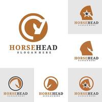 reeks van paard hoofd logo ontwerp . paard illustratie logo concept vector