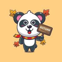 schattig panda met herfst teken bord. vector