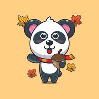 schattig panda met eikels Bij herfst seizoen. vector