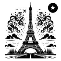 zwart en wit illustratie van de eiffel toren bezienswaardigheden bekijken in Parijs vector