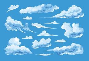 lucht wolken ingesteld op blauwe achtergrond vector