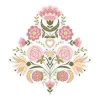 symmetrisch abstract bloemen samenstelling in wijnoogst fantasie stijl. vlak hand- getrokken illustratie in boho volk stijl en gedempt kleuren geïsoleerd Aan wit achtergrond vector