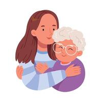 gelukkig kleindochter knuffels haar grootmoeder. groet kaart voor grootouders' dag. gelukkig moeder dag. vector