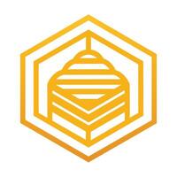 abstract meetkundig vertegenwoordiging van een bijenkorf in geel zeshoekig vorm tegen een duidelijk wit achtergrond, een abstract meetkundig vertegenwoordiging van een bijenkorf, minimalistische logo vector