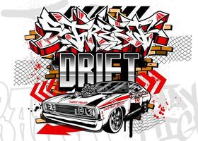 auto graffiti illustratie. straat racing auto illustratie in graffiti stijl vector