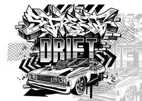 auto graffiti illustratie. straat racing auto illustratie in graffiti stijl. vector