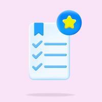 begin checklist papier prestatie, 3d icoon illustratie vector