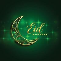 eid mubarak gouden maan en sparkles groen achtergrond vector