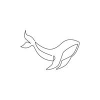 een doorlopende lijntekening van gigantische walvis voor de identiteit van het logo van het waterpark. groot oceaan zoogdier dier mascotte concept voor milieuorganisatie. enkele lijn tekenen ontwerp grafische afbeelding vector